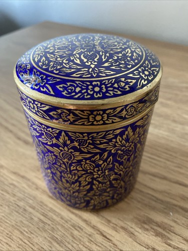 Metal and enamel tea - and, caddy