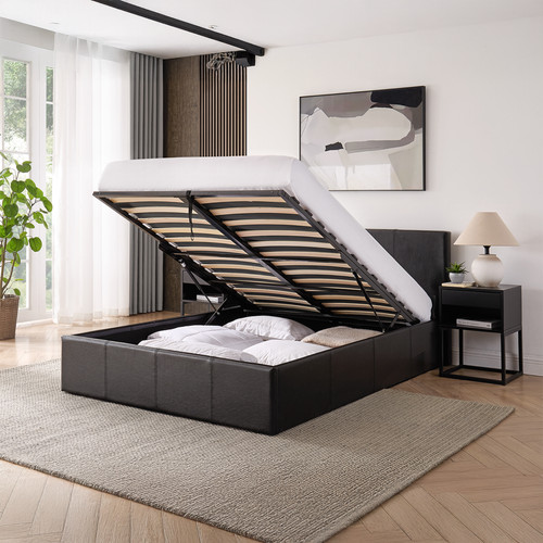 4ft6 double ottoman bed black - ottoman,