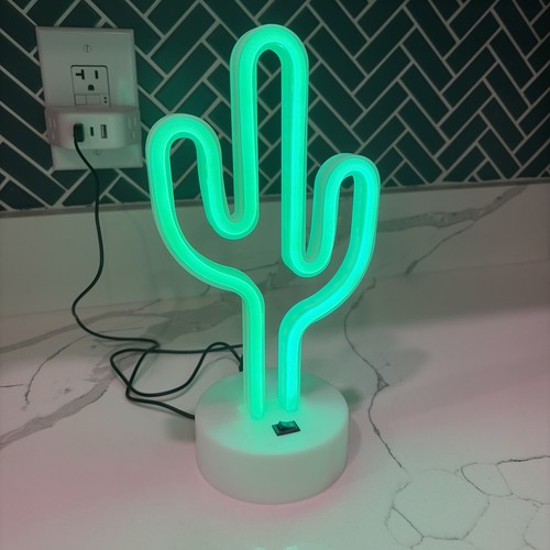 Green led cactus lamp - green,