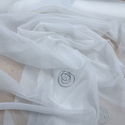 White voile fabric metallic - white,