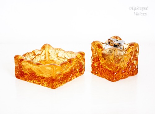Orange art glass cube - orange,