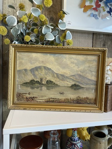 Gold framed canvas landscape - gold,