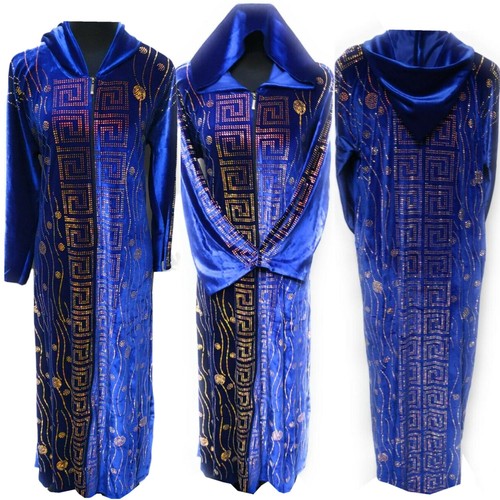 Moroccan hooded blue velvet - hooded,