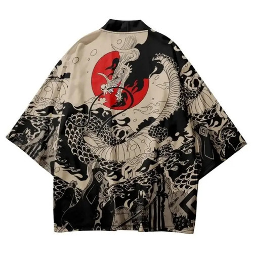Anime dragon print haori - print,