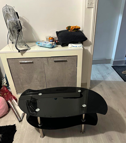 Black oval glass coffee table - black,
