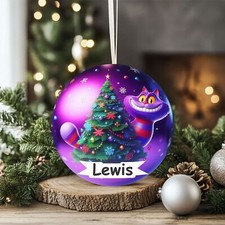Personalised Cheshire Cat Christmas Printed bauble Acrylic Gift Tag am367