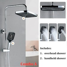 Large Shower Kit Twin Head Waterfall Chrome Adjust Riser Rail Chrome Square Set