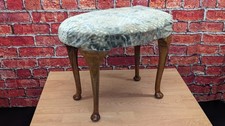 Vintage Upholstered Wooden Stool with Queen Ann Legs Floral Pattern Used