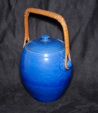 BRANNAM Torquay BLUE British Victorian ART POTTERY Biscuit Barrel