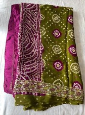 Green Silk Saree Bandhani. Border Jewels Indian , Bollywood, Great For Navratri.