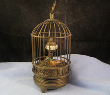 AUTOMATON SINGING MOVING BIRD IN A CAGE VINTAGE MECHANICAL WIND UP CLOCK