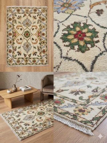 Handmade floral rug 120 - handmade,