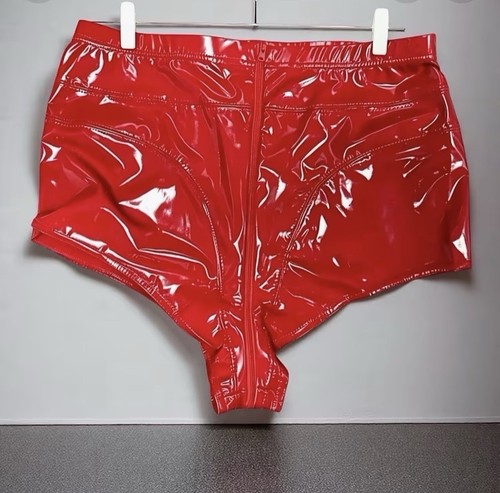 Ladies red pvc hotpants - ladies,