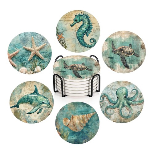 Vintage coastal beach coasters - vintage,