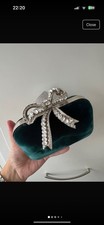 Jimmy Choo Green Velvet Bow Clutch Bag