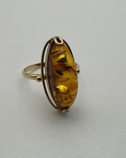 Vintage Russian 14k 583 Original Gold Ring with Natural Baltic Amber Size 7.5