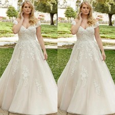 Plus Size Summer Wedding Dresses Lace Elegant V Neck Sleeveless Bridal Gowns