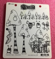 Ranger Dylusions Red Rubber Stamp Sheet ‘Toadstool Town’ Dyan Reaveley