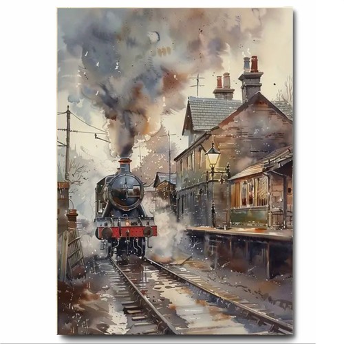 Vintage steam train station - steam,