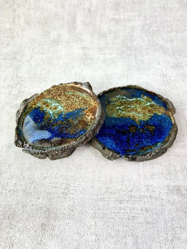 Studio pottery coasters blue - 2,