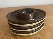 Set of 6 Vintage Embee brown & beige Stacking Stackable Egg Cups Boat Camping 