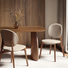 Set of 2 Beige Upholstered Dining Chairs with Dark Wood Legs - Leona LOA001