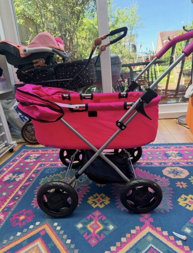 Pink dolls pram with carrycot - dolls,