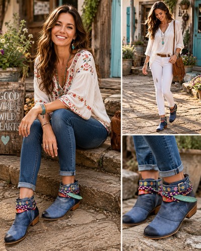 Socofy blue leather - socofy, ankle
