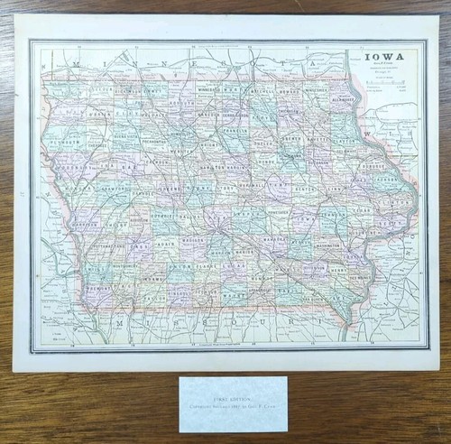 Vintage 1887 iowa map x11 - 1887,