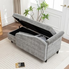 Grey Chenille Fabric Chaise Lounge Sofa Left Armrest Chair with Hidden Storage