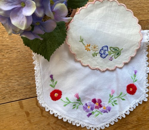 Vintage embroidered doilies - vintage,