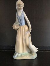 VGC NAO LLADRO GIRL WITH BASKET FEEDING a GOOSE FIGURINE ORNAMENT