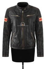 Ladies Black Vintage Biker Leather Jacket Classic Fitted Motorbike Style Jacket