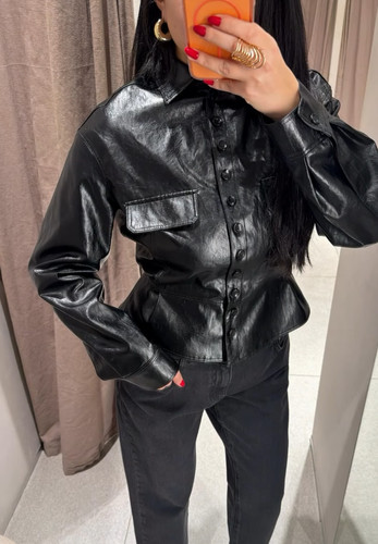 Zara black faux leather peplum - zara,