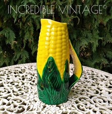 Vintage MAJOLICA Corn On The Cob Sweetcorn Jug Hand Painted Vase Mid Century MCM