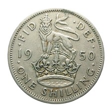 1950 British 1 Shilling Coin