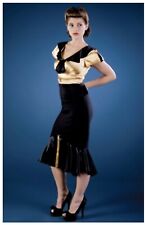Retro 40s Fishtail Bodycon Stretchy Gold Black Dress Size UK18 By Stop Staring! 