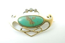 Antique Murrle Bennett Art Nouveau 15ct Gold Turquoise (A/f) Pearl Brooch c1900 