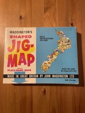 Vintage Waddington's Jig-Map New Zealand Shaped Jigsaw Puzzle