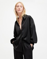 ALLSAINTS Women's Black Satin Button-Up Shirt UK Size 6