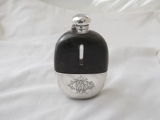 LARGE VICTORIAN SPIRIT HIP FLASK WALKER AND HALL SILVER PLATE AND LEATHER