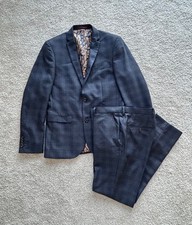Next Men’s Slim Fit Grey Check 2 Piece Suit -Jacket Size 38R & Trouser 34R VGC