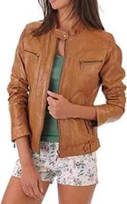 Tan Leather Jacket For Women's