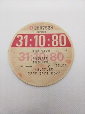 Vintage PRIVATE TRIUMPH 1980 LVLO Original Old Road Car Cars Tax Disc Rare
