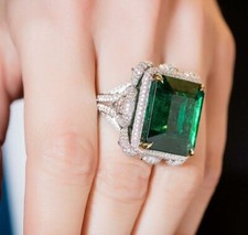 Large Colombian Emerald Ring for Women 925 Sterling Silver Evening Wear Jewelry