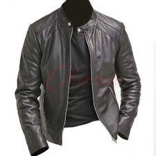 Mens Vintage Cafe Racer Biker Style Genuine Leather Vintage Black Racer Jacket