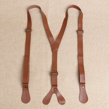 New Mens Suspenders Belt Two Layer Cowhide 2cm Wide 4 Buttons Braces Formal Wear