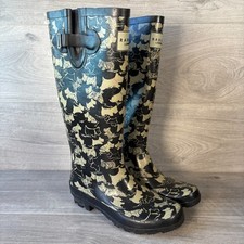 Radley Boots Womens Black UK Size 4 Wellington Wellies Tall Scotty Dog Patterned