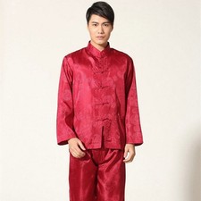 Mens Chinese Satin Tang Suit Martial Arts Uniform Set Kung Fu Taichi Costume NEW