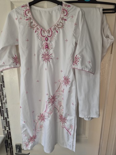 Ladies white pink kameez - ladies,